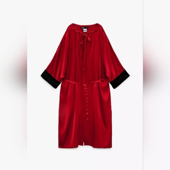 ZARA EVERLAST Satin RED BLACK ROBE SPORT Relax Size L - Picture 4 of 11